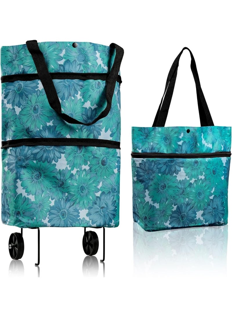 Practical Foldable and Expandable Shopping Bag with Wheels – Durable Water-Resistant Polyester, Smooth Easy-to-Pull Wheels, 10kg Capacity Tote for Grocery Shopping, Travel, Trips, and Everyday Use – Multicolor - Image 1